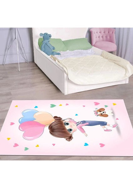 Hinwil Figürlü Pembe Pamuk ve Polyester Kaydırmaz Tabanlı Dijital Baskı Çocuk Halısı indirimleri