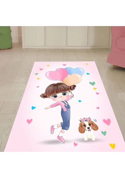 Hinwil Figürlü Pembe Pamuk ve Polyester Kaydırmaz Tabanlı Dijital Baskı Çocuk Halısı modelleri