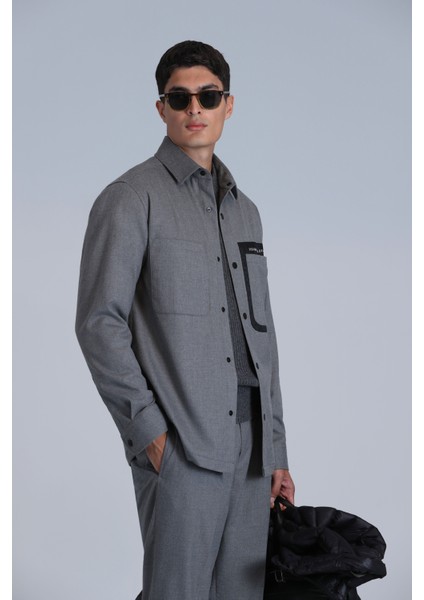 Hard Erkek Basic Gömlek Slim Fit Gri