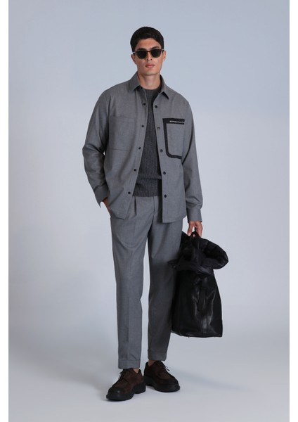 Hard Erkek Basic Gömlek Slim Fit Gri