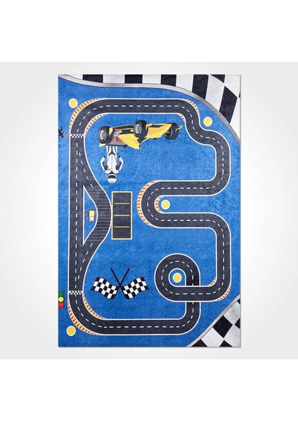 Bregenz Figürlü Mavi Pamuk ve Polyester Kaydırmaz Taban Dijital Baskı Çocuk Halısı fiyatları