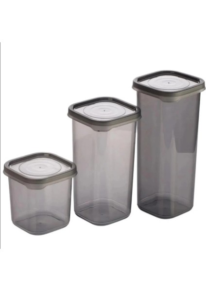 3 Adet 3 Boy Plastik Kavanoz Saklama Kabı Kapaklı Kare Model