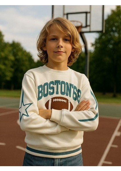 Erkek Çocuk Boston Yazılı Tasarım Oversize Sweatshirt fiyatları
