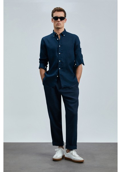 Pitaya Erkek Keten Gömlek Comfort Fit Siyah