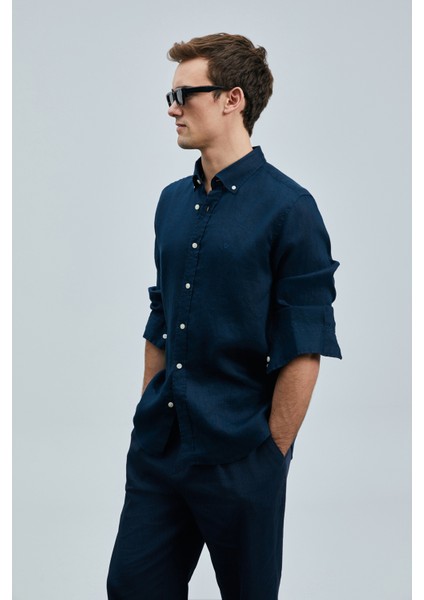 Pitaya Erkek Keten Gömlek Comfort Fit Siyah