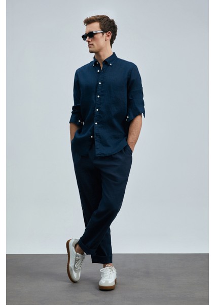 Pitaya Erkek Keten Gömlek Comfort Fit Siyah