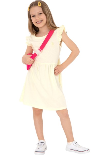 Kız Çocuk Limon Fırfır Kollu Bisiklet Yaka Pamuk Örme Elbise fiyatları