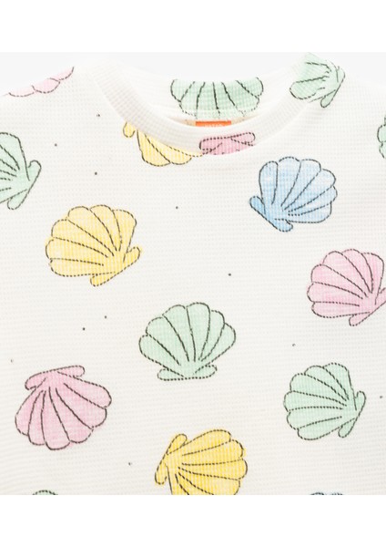 Pamuklu Deniz Kabuğu Desenli Bisiklet Yaka Kısa Kollu Tişört modelleri