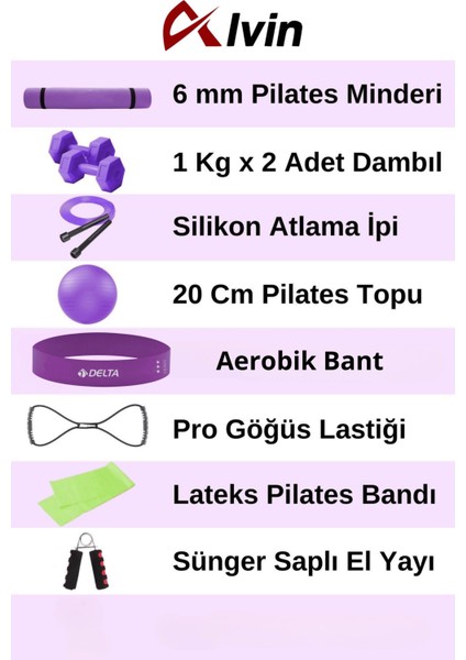 9 Parçalı Pilates Ve Fitness Seti Pilates Minderi, Dambıl, Squat Band Ve Daha Fazlası! fırsatları