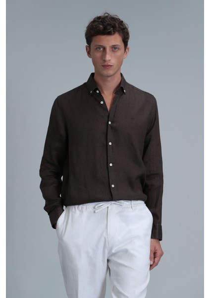 Pitaya Erkek Keten Gömlek Comfort Fit Siyah