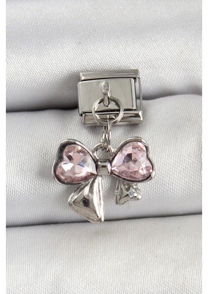 316L Çelik Gümüş Pembe Fiyonk Model Nomination Charm
