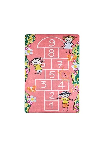 Belfort Figürlü Pembe Pamuk ve Polyester Kaydırmaz Taban Dijital Baskı Çocuk Halısı