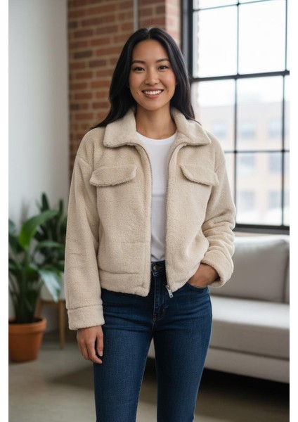 Mont Peluşlu Fermuarlı