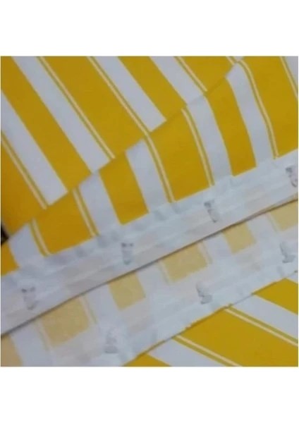 Balkon Perdesi Kuş Gözü Ölçü Seçenekli Sarı Beyaz Çizgili modelleri