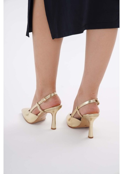 Golden Heel 8.5 cm Gold Arkası Açık Topuklu Stiletto Ayakkabı indirimleri