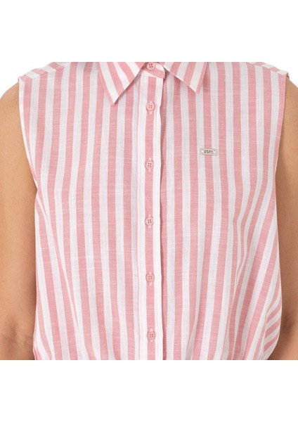 Kadın Pembe Çizgili Kısa Kollu Gömlek indirimleri