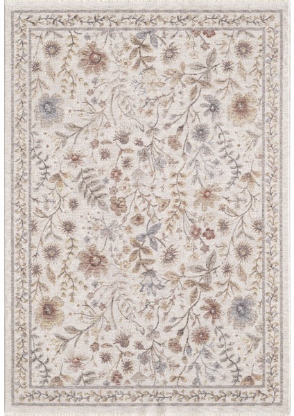 Frezia Floral Bambu Polyester Oturma Odası Salon Mutfak Halısı Eskitme Çiçekli Vintage Halı