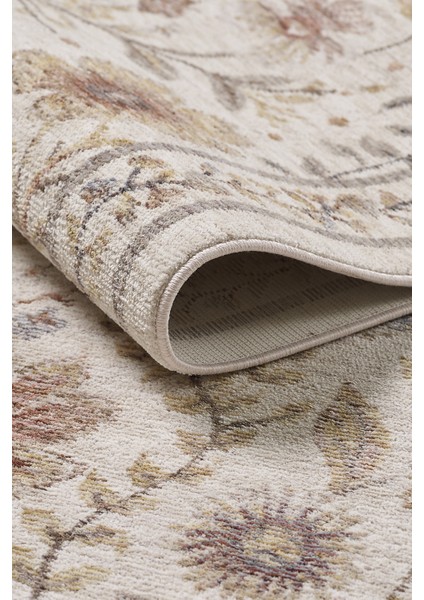 Frezia Floral Bambu Polyester Oturma Odası Salon Mutfak Halısı Eskitme Çiçekli Vintage Halı