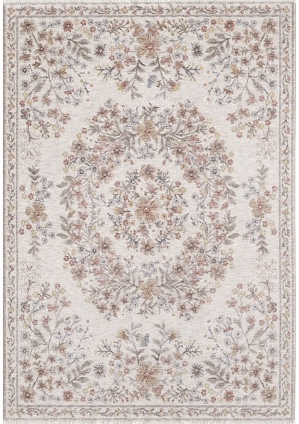 Frezia Floral Bambu Polyester Oturma Odası Salon Mutfak Halısı Eskitme Çiçekli Vintage Halı