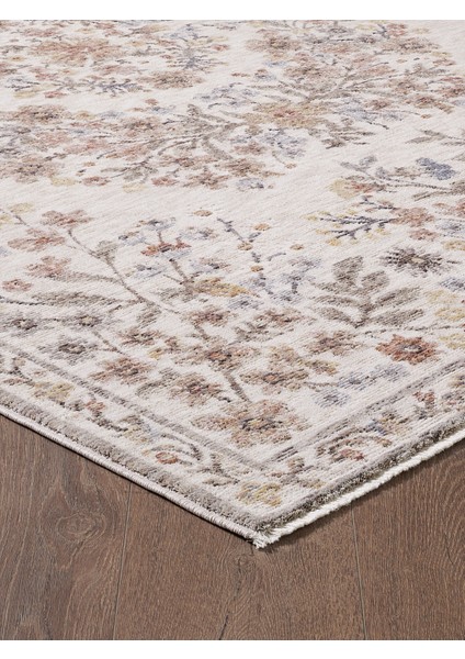 Frezia Floral Bambu Polyester Oturma Odası Salon Mutfak Halısı Eskitme Çiçekli Vintage Halı