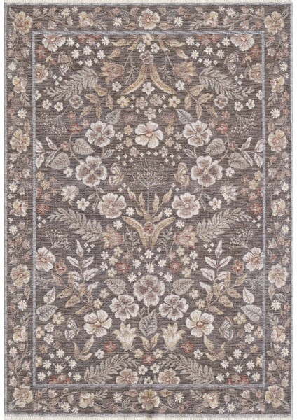 Frezia Floral Bambu Polyester Oturma Odası Salon Mutfak Halısı Eskitme Çiçekli Vintage Halı