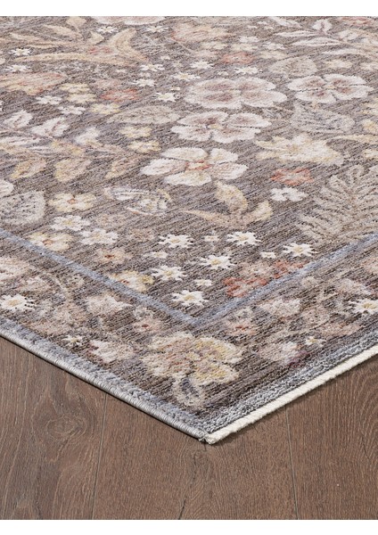 Frezia Floral Bambu Polyester Oturma Odası Salon Mutfak Halısı Eskitme Çiçekli Vintage Halı