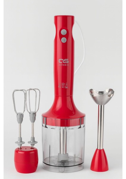 Kırmızı 4'ü 1 Arada Çok Fonksiyonlu Blender Seti, Doğrayıcı, Çırpıcı, Ölçü Kabı