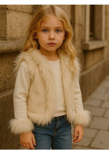Kız Çocuk Tüylü Şık Tasarım Yelek