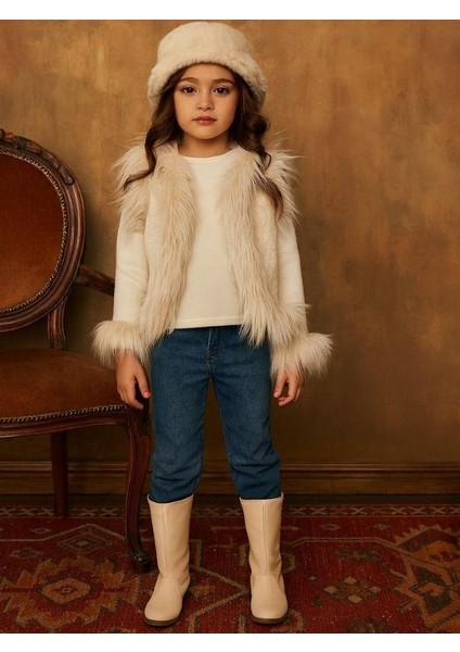Kız Çocuk Tüylü Şık Tasarım Yelek modelleri