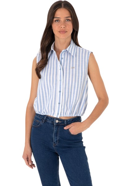 Kadın Pembe Çizgili Kısa Kollu Gömlek