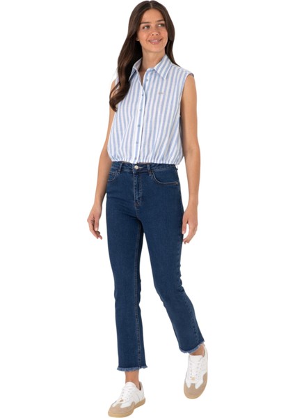 Kadın Pembe Çizgili Kısa Kollu Gömlek fırsatları