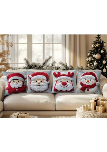 2'li Kabartma DESEN BASKILI Yılbaşı Konsept Kırlent