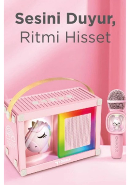 Taşınabilir Rgb Işılı Sevimli Figürlü Mikrofonlu Karaoke Bluetooth Hoparlör Pembe fiyatları
