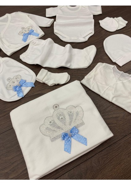 “bebek 10’lu Hastane Çıkış Seti Taç Desenli Pamuklu Yenidoğan Kız Erkek 0-3 Ay (Mavi & Pembe)” indirimleri