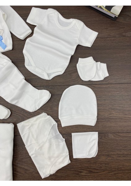 “bebek 10’lu Hastane Çıkış Seti Taç Desenli Pamuklu Yenidoğan Kız Erkek 0-3 Ay (Mavi & Pembe)”