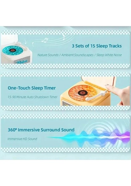 Nostalji Mini Plak Görünümlü Radyolu Bluetooth Hoparlör 3D Ses Dalgası Retro Müzik Plak Sarı