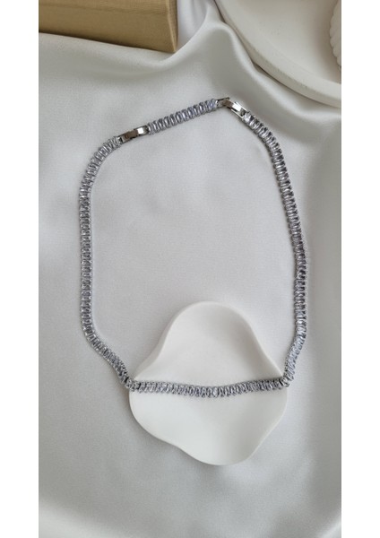 Vıp Silver Baget Taşlı Suyolu Kolye Kalın fiyatları