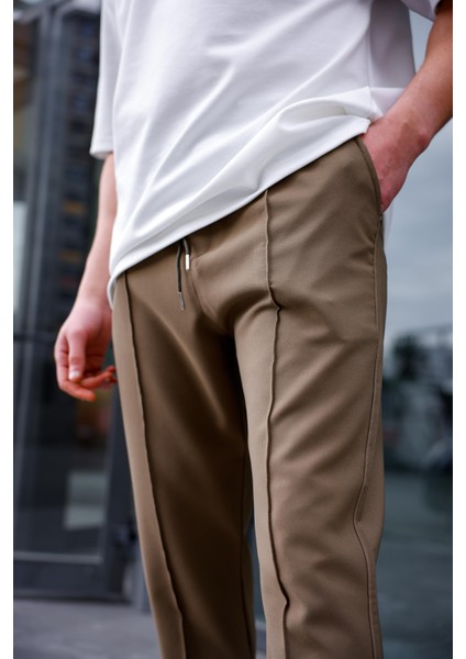Erkek Haki Renk Esnek Likralı Fermuar Detaylı Jogger Pantolon indirimleri
