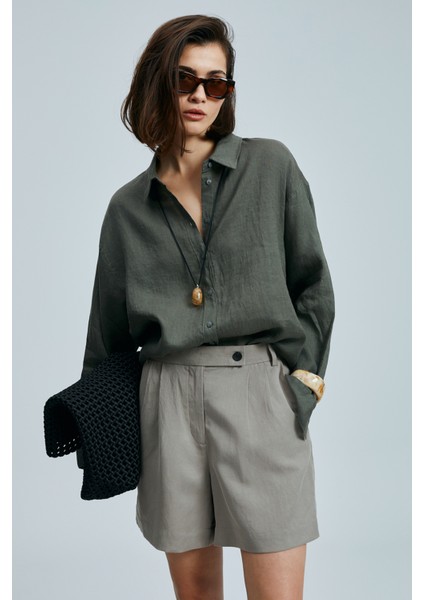 Barrı Kadın Keten Gömlek Siyah