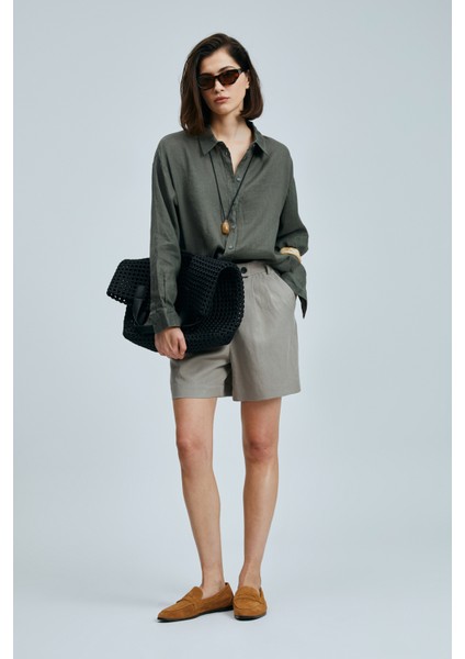 Barrı Kadın Keten Gömlek Siyah