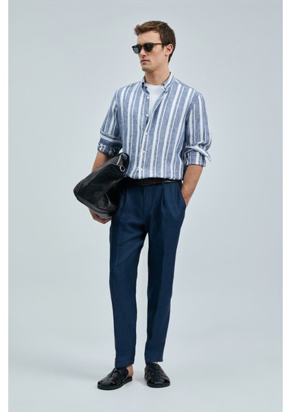 Alberto Smart Erkek Chino Pantolon Comfort Pileli Lacivert