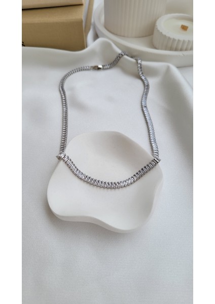 Vıp Silver Baget Taşlı Suyolu Kolye