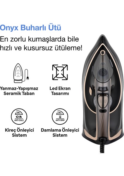 Siyah Onyx Buharlı Ütü ile Pratik ve Şık Ütüleme Deneyimi fiyatları