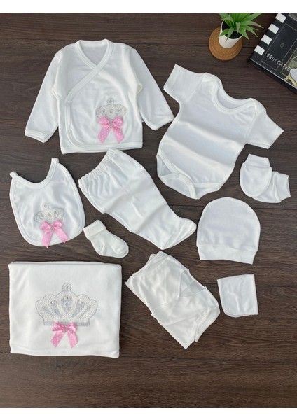 “bebek 10’lu Hastane Çıkış Seti Taç Desenli Pamuklu Yenidoğan Kız Erkek 0-3 Ay (Mavi & Pembe)”