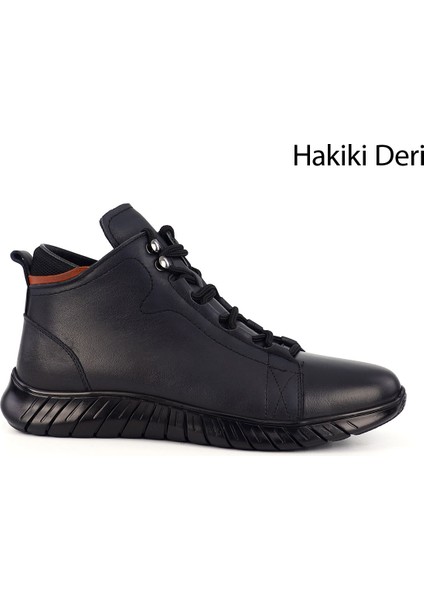 Erkek Antik Lacivert Fermuarlı Hakiki Deri Outdoor Bot