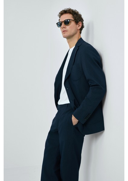 Piel Spor Erkek Blazer Ceket Slim Fit Lacivert