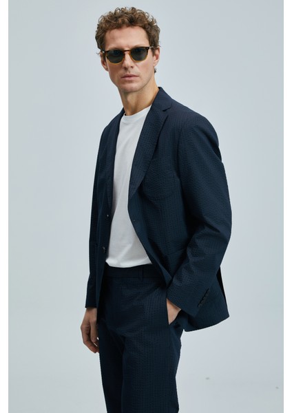 Piel Spor Erkek Blazer Ceket Slim Fit Lacivert