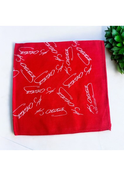 Atatürk Imzalı Kırmızı ve Siyah 2'li Renk Unisex Cotton Bandana Fular 23 Nisan Bandana