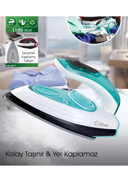 Taşınabilir Seyahat Ütüsü, Pratik ve Şık Mavi Renkli Kompakt Tasarım