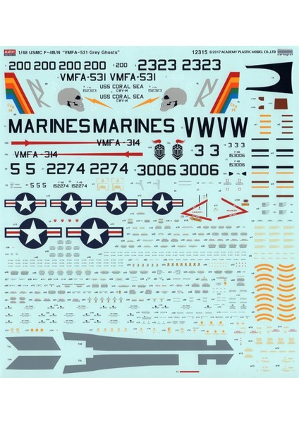 12315 1/48 Ölçek, Usn F-4n VMFA-531 Gray Ghosts Savaş Uçağı, Plastik Model Kiti indirimleri
